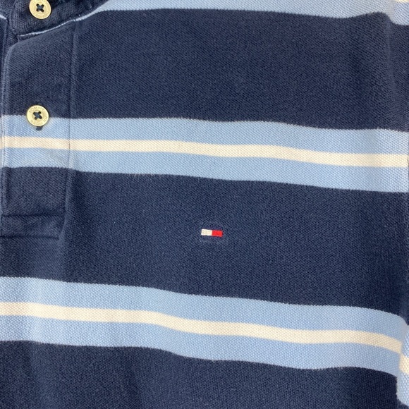 Tommy Hilfiger Short Sleeve Polo Golf Shirt Blue Horizontal Stripes Size L - Picture 3 of 4